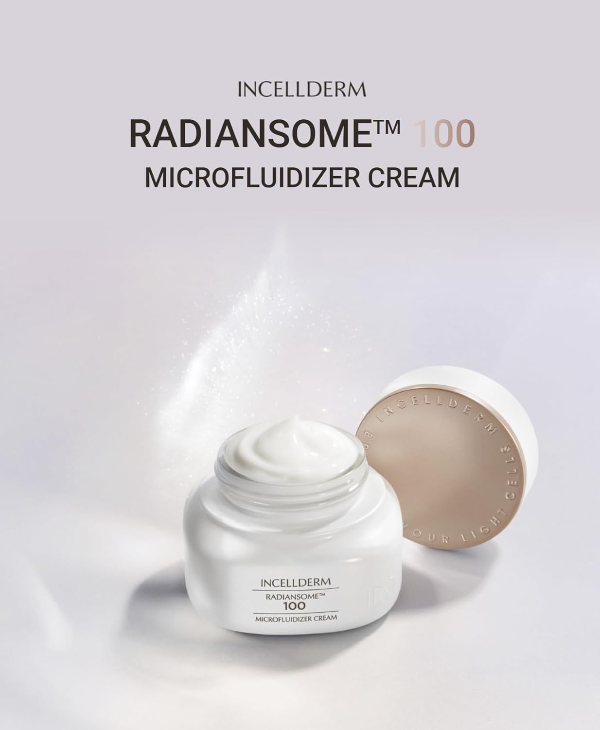 INCELLDERM Radiansome 100 Premium Korean K-Beauty Skin Care Set tóner esencial microfluidizador (3.3 fl oz), ampolla (1 fl oz), crema (1.7 fl oz)