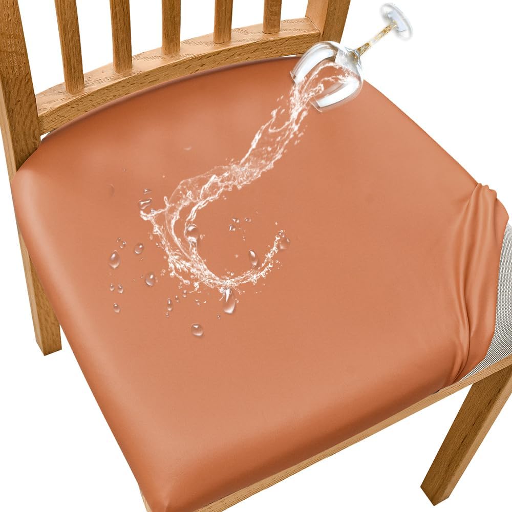 SearchI Fundas de asiento impermeables de piel sintética para sillas de comedor, paquete de 6 fundas de asiento elásticas de piel sintética para
