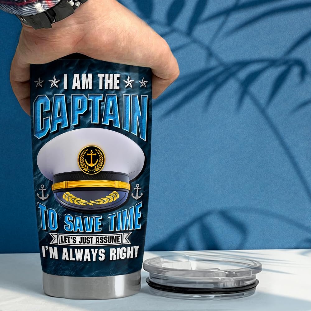 SANDJEST Vaso de capitán de 20 onzas, regalos para hombres, barcos, propietarios de barcos, vasos aislados de acero inoxidable, taza de café, taza