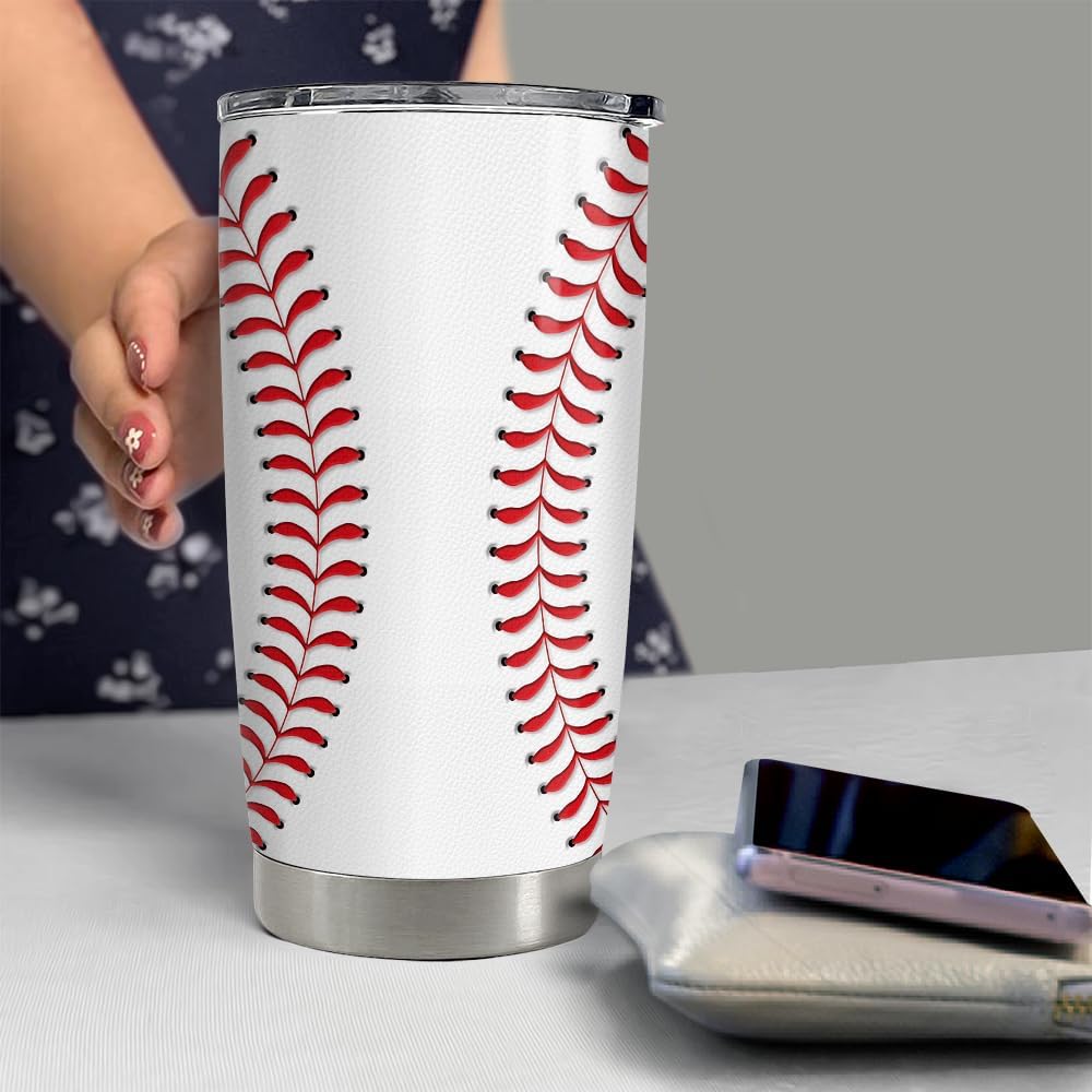 SANDJEST Vaso de béisbol de 20 onzas con aislamiento de acero inoxidable, taza de viaje, vaso de béisbol para mujeres, hombres, mamá, regalos para