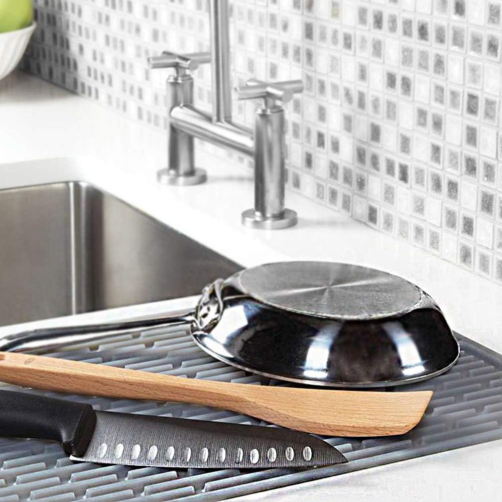 Tapete de silicona para secar platos, funciona para secar copas de cóctel, ollas, sartenes, cuchillos y escurridor para cocina, encimera, fregadero,