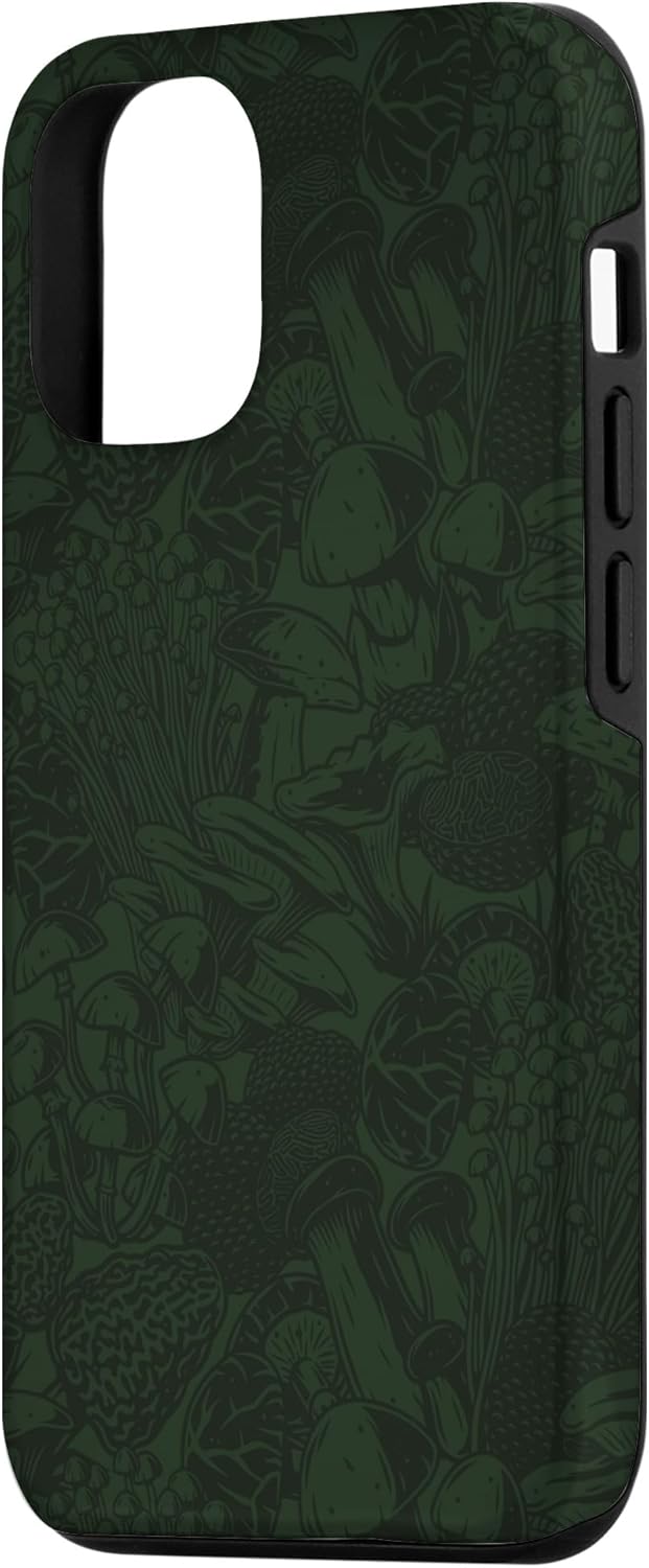 Funda para iPhone 1212 Pro con diseño de hongos y flores silvestres, color verde oliva