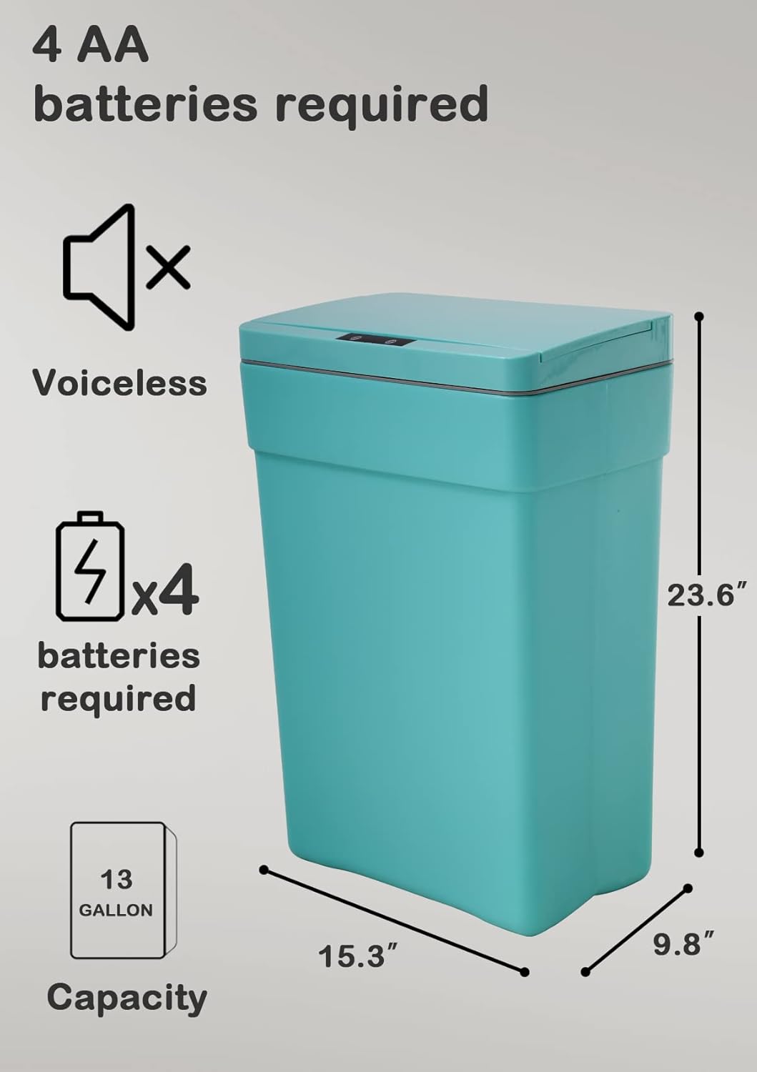 Bote de basura automático sin contacto de 13 galones, con tapa, azul, polipropileno, sensor de movimiento