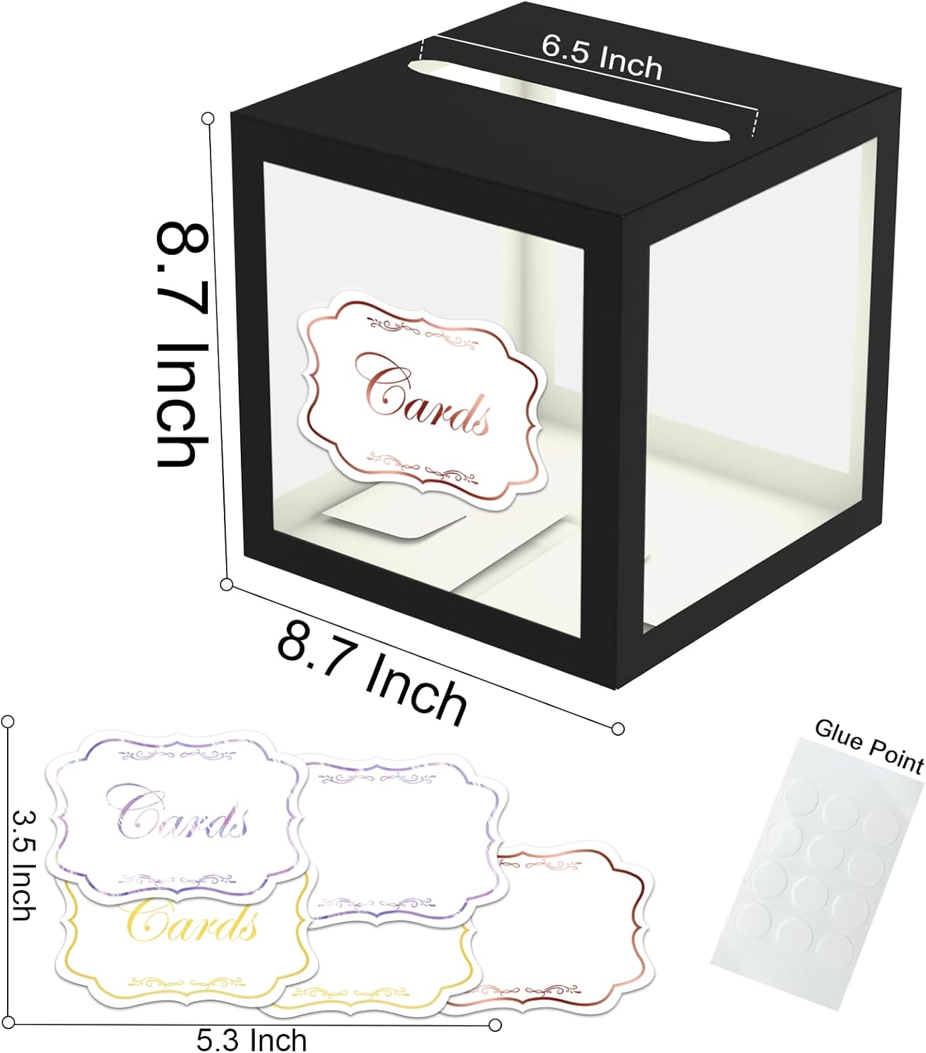 WNINK Caja de tarjeta negra para fiestas, caja de regalo negra de 8.7 pulgadas, caja de dinero para cumpleaños, boda, baby shower, jubilación,
