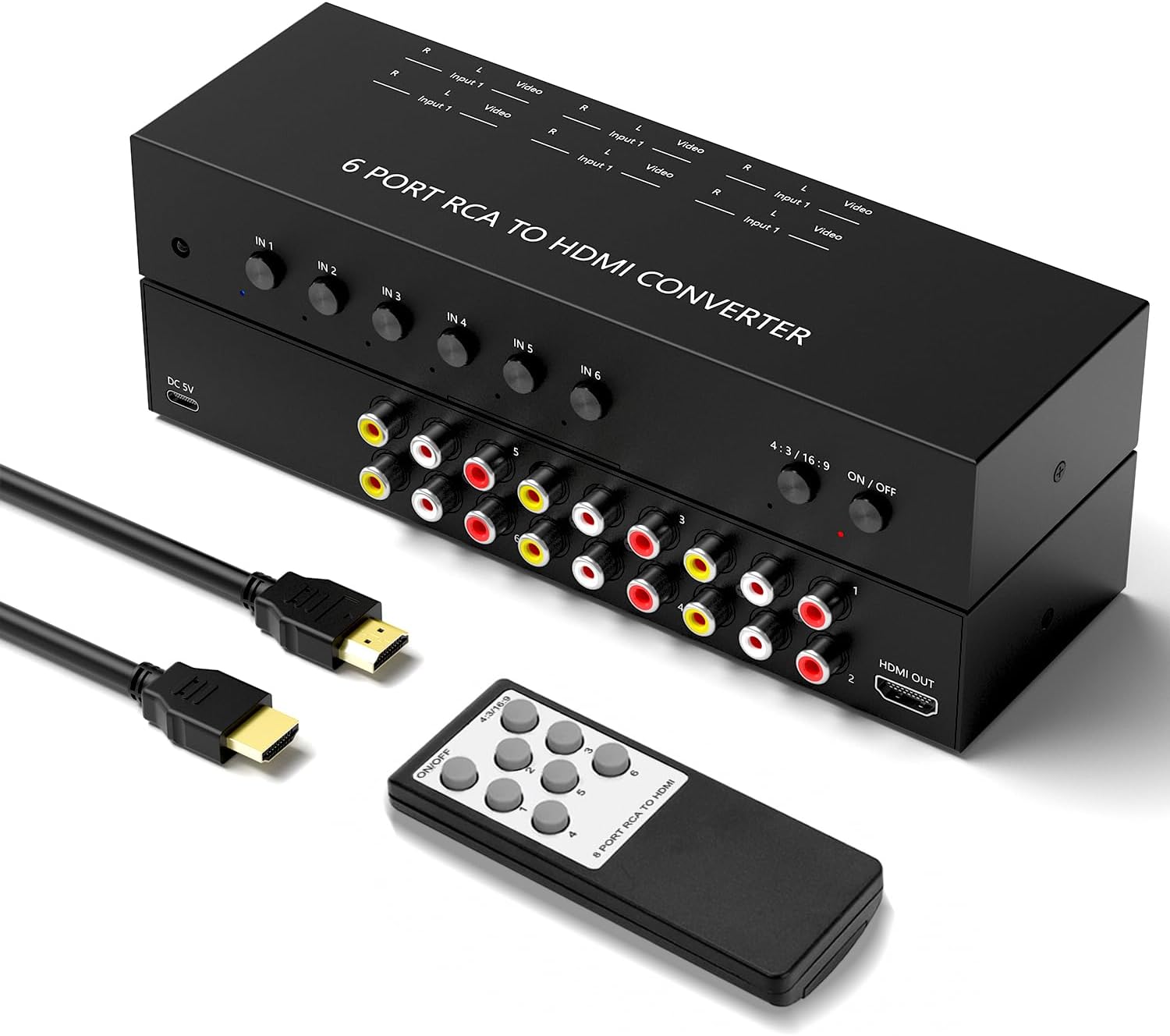 Y.D.F 6 puertos RCA a HDMI Convertidor 6 vías RCA compuesto CVBS AV interruptor a HDMI convertidor adaptador soporte 43169 conmutación para Sega