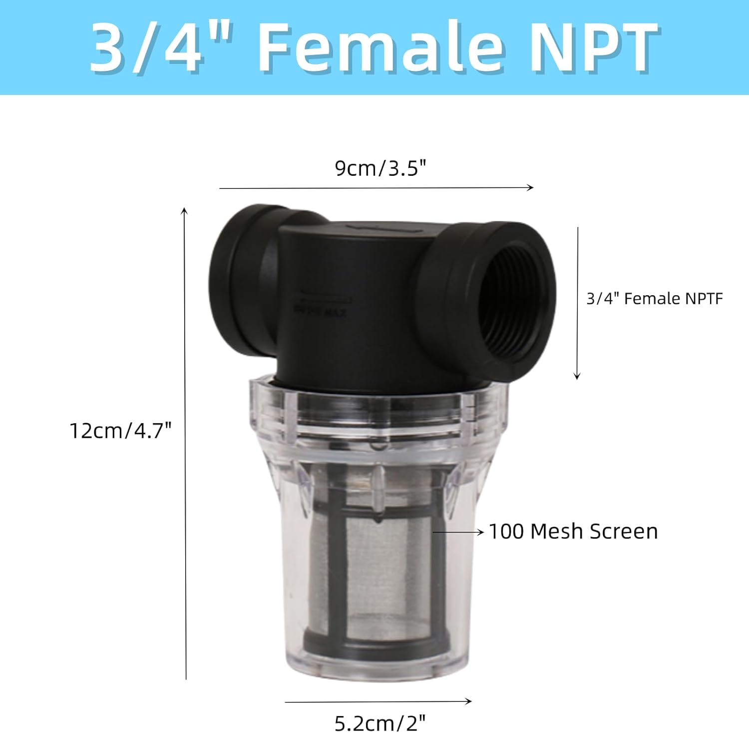 Colador en línea hembra NPT de 34 pulgadas con pantalla de filtro de acero inoxidable de malla 100, filtro de sedimentos para tanque de agua de