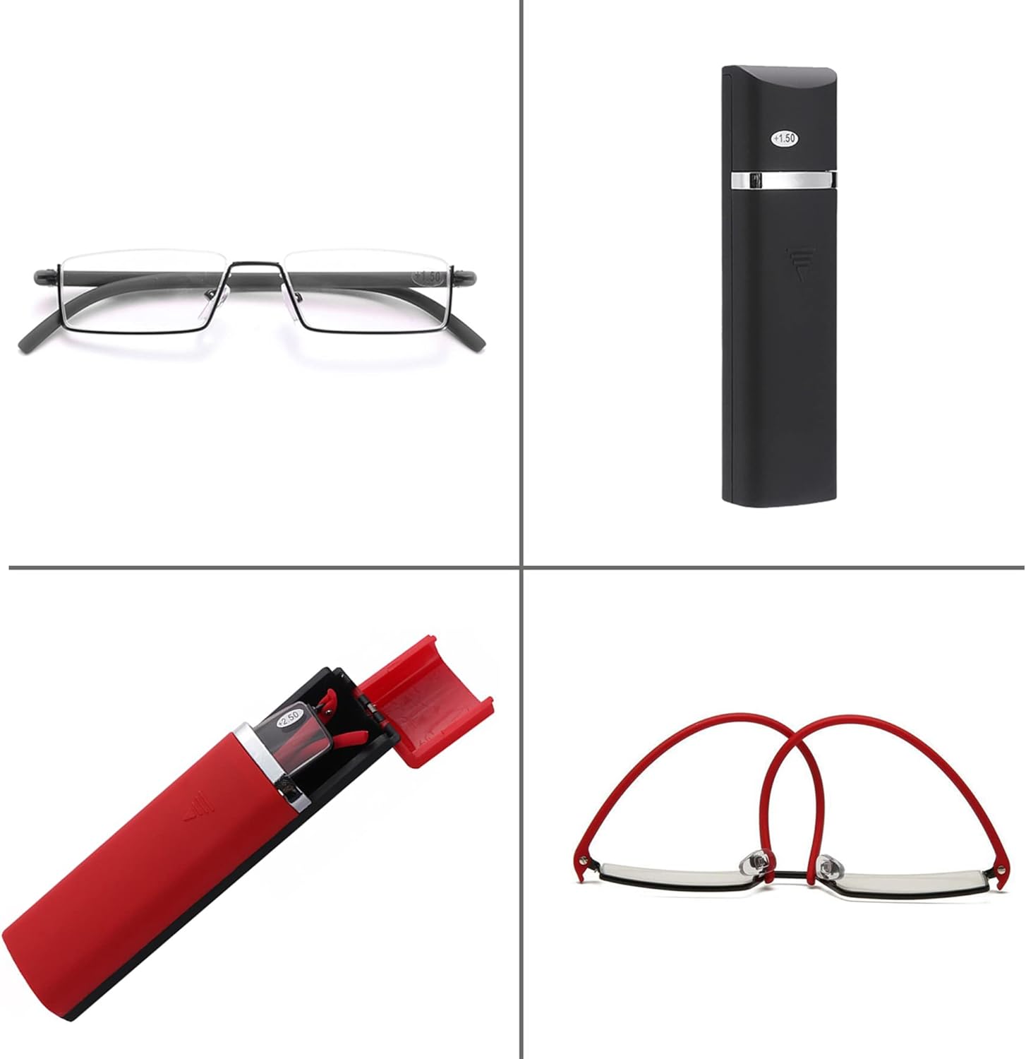 Paquete de 2 lentes de lectura de medio marco para hombres y mujeres, ligeros para lectura de computadora con estuche portátil 1.25