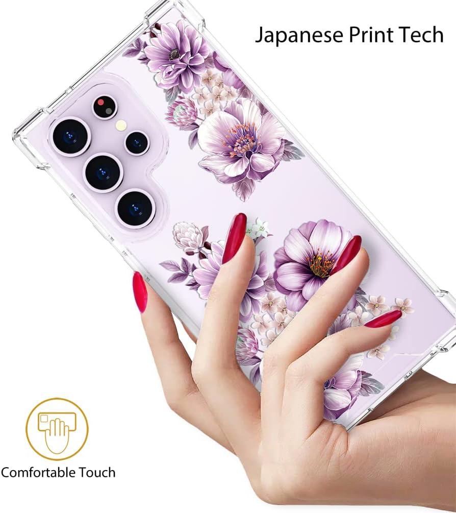Funda transparente con diseño floral lindo para mujer, diseño femenino para Galaxy S23 Ultra, diseño floral compatible con Samsung Galaxy S23 Ultra