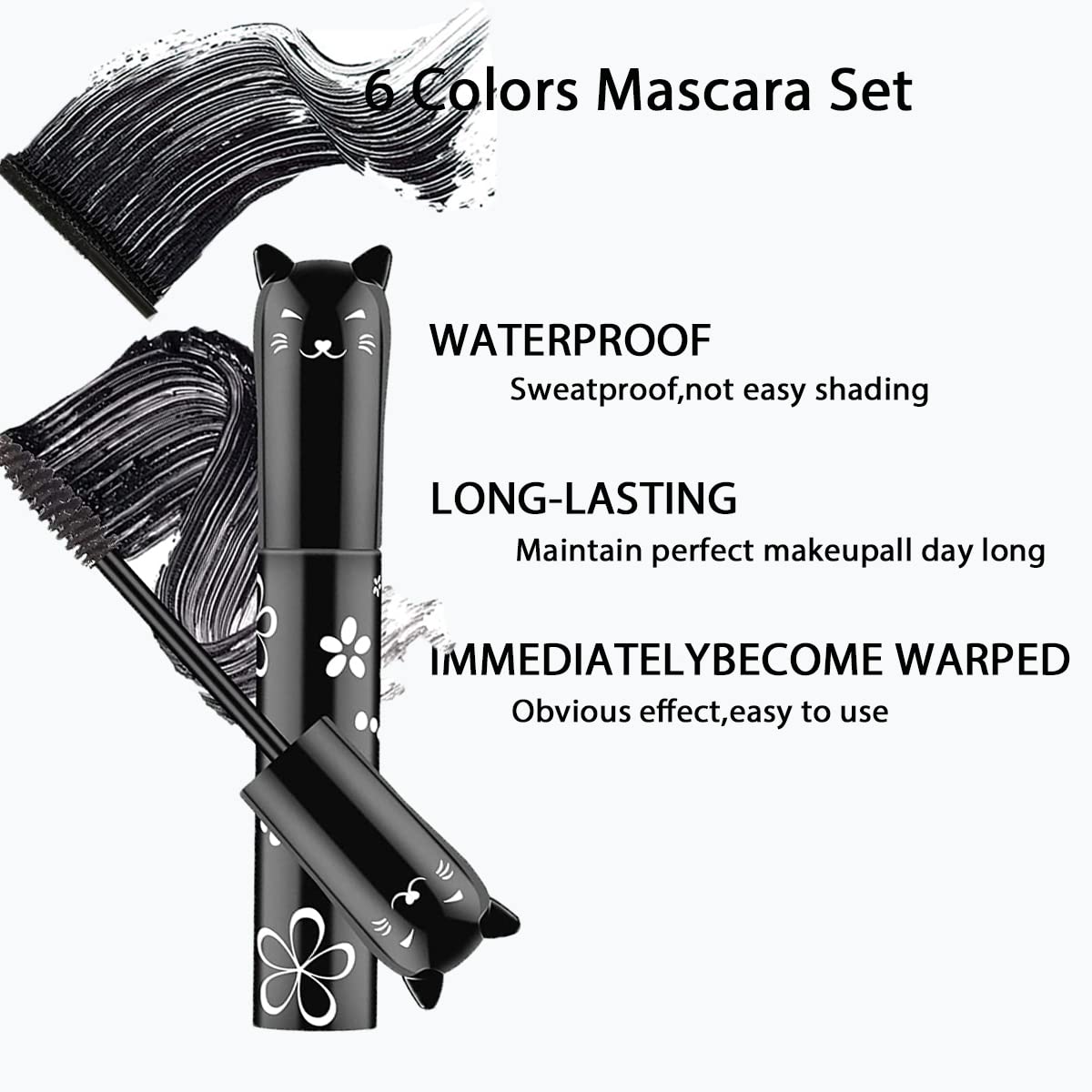 Juego de rímel de 6 colores, impermeable, natural y de larga duración, fibra de color arcoíris, encantador regalo de maquillaje para mujeres y niñas