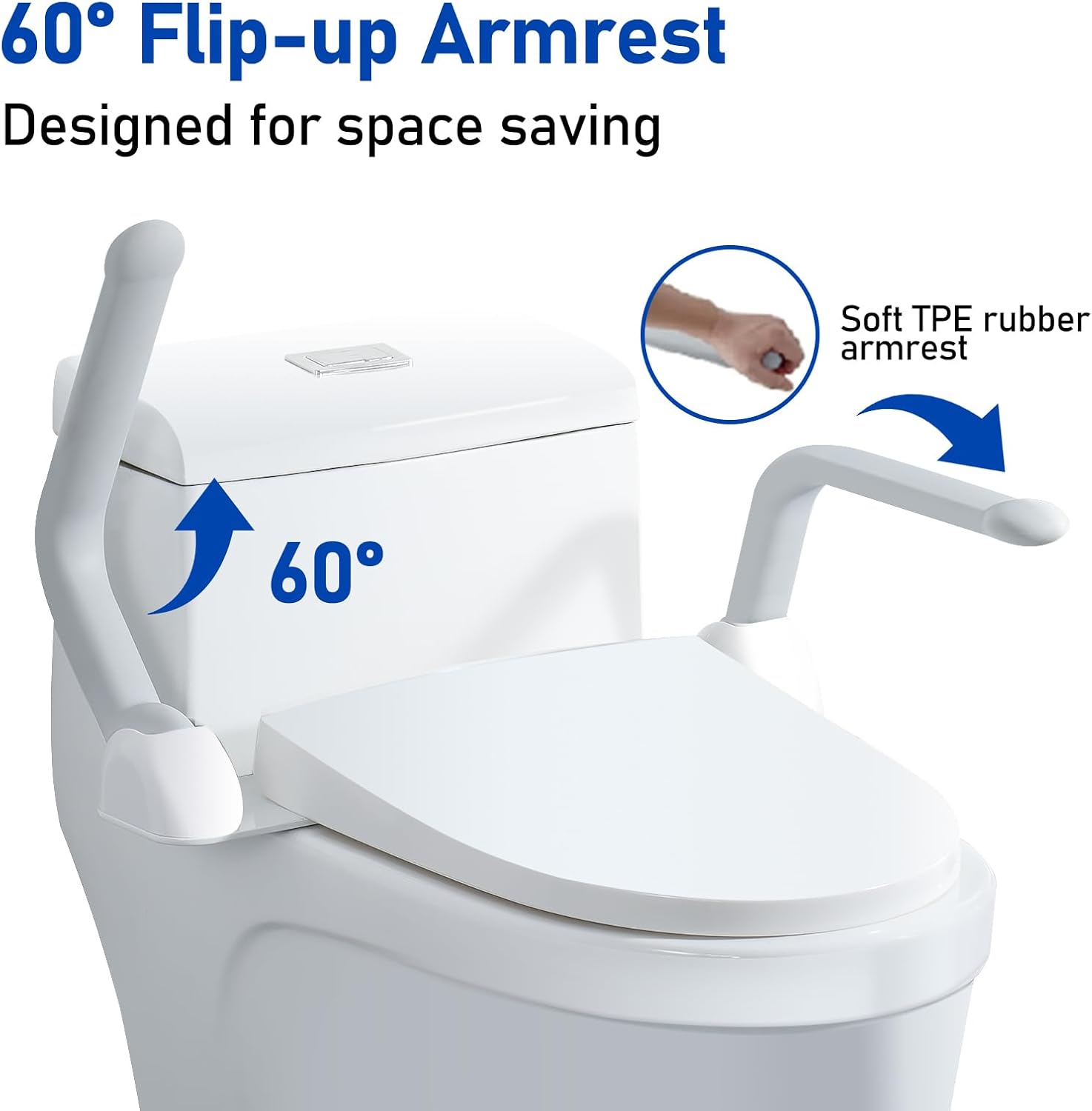 Rieles de seguridad para inodoro, marco de seguridad para inodoro con reposabrazos antideslizante abatible, se adapta a baño compacto, rieles de