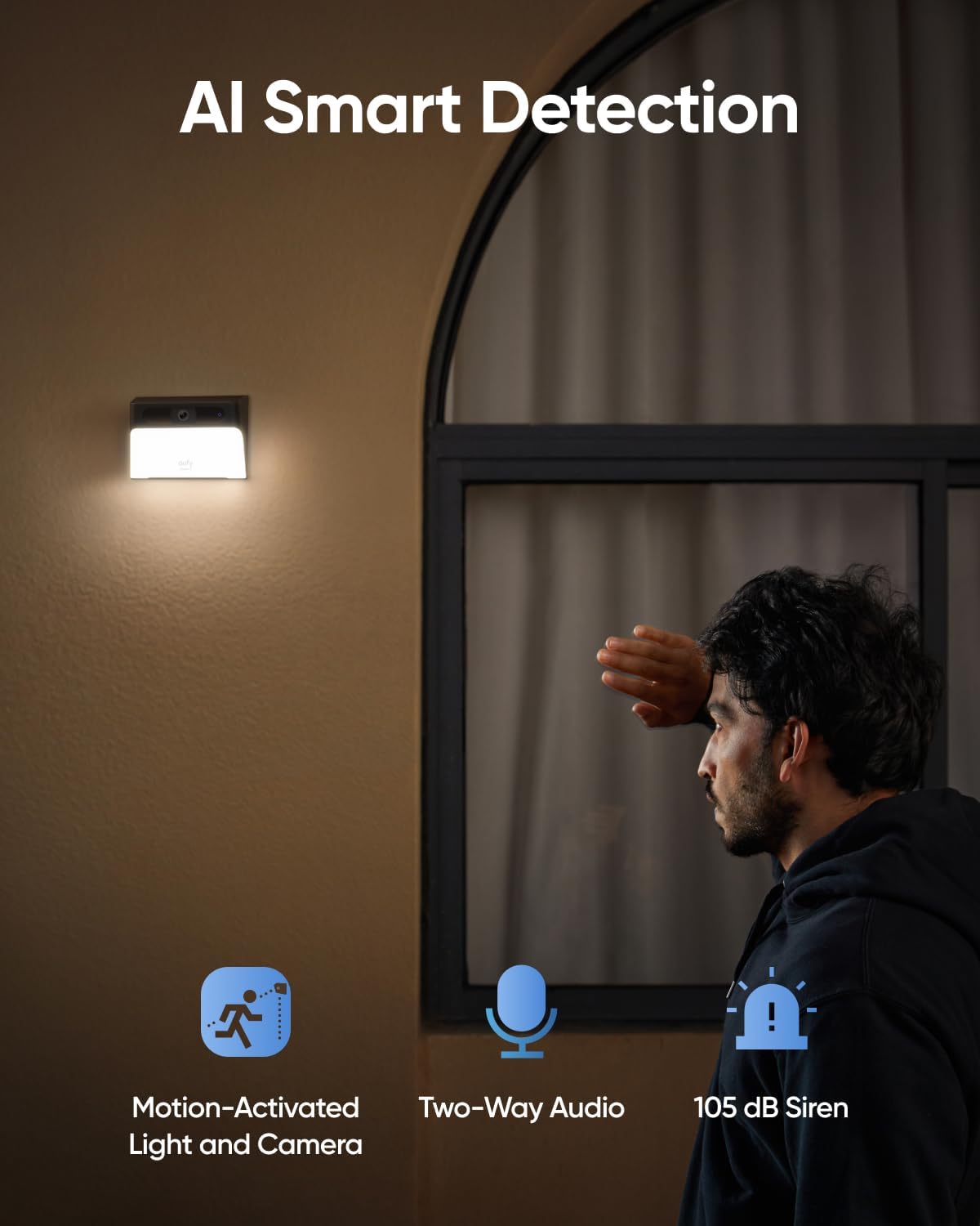 eufy Security Luz solar de pared Cam S120, cámara de seguridad solar, cámara inalámbrica para exteriores, cámara 2K, alimentación eterna, luz