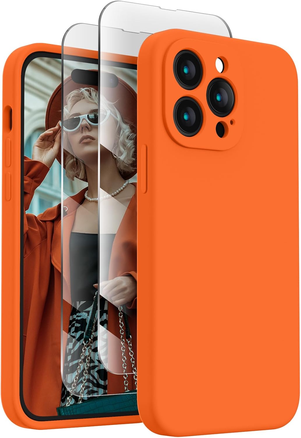 FireNova Funda para iPhone 14 Pro, funda de silicona mejorada protección de cámara con 2 protectores de pantalla, forro interior de microfibra suave