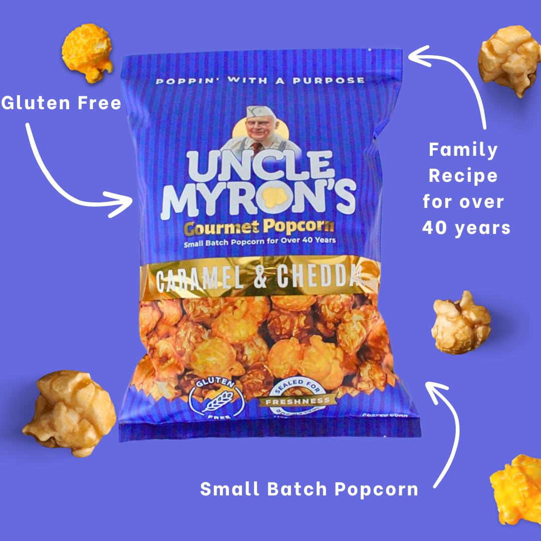 Uncle Myron’s Mezcla de palomitas de maíz, 11.0 onzas, palomitas gourmet de queso y caramelo, sin gluten, aperitivos dulces y salados, mezcla de