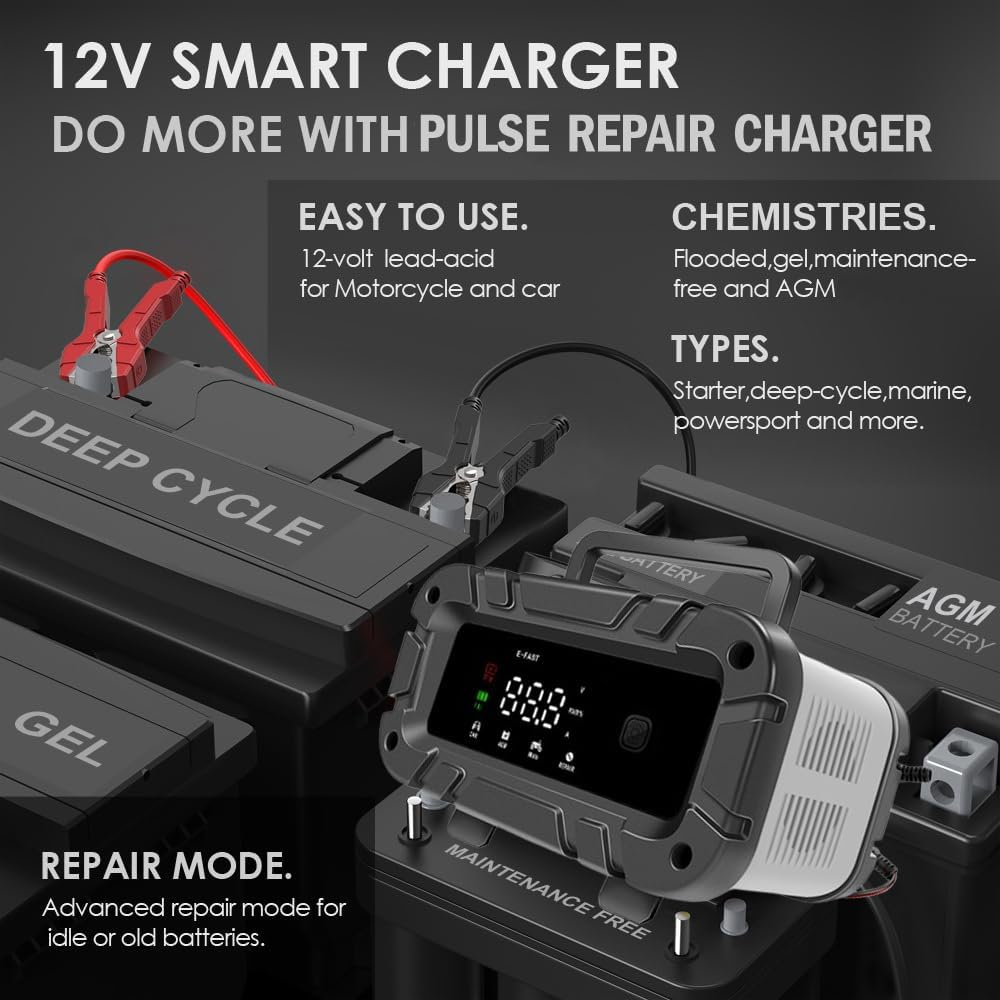 Cargador de batería de coche de 12 V y 6 amperios, cargador de batería inteligente automático, cargador de goteo automático, cargador de flotador y