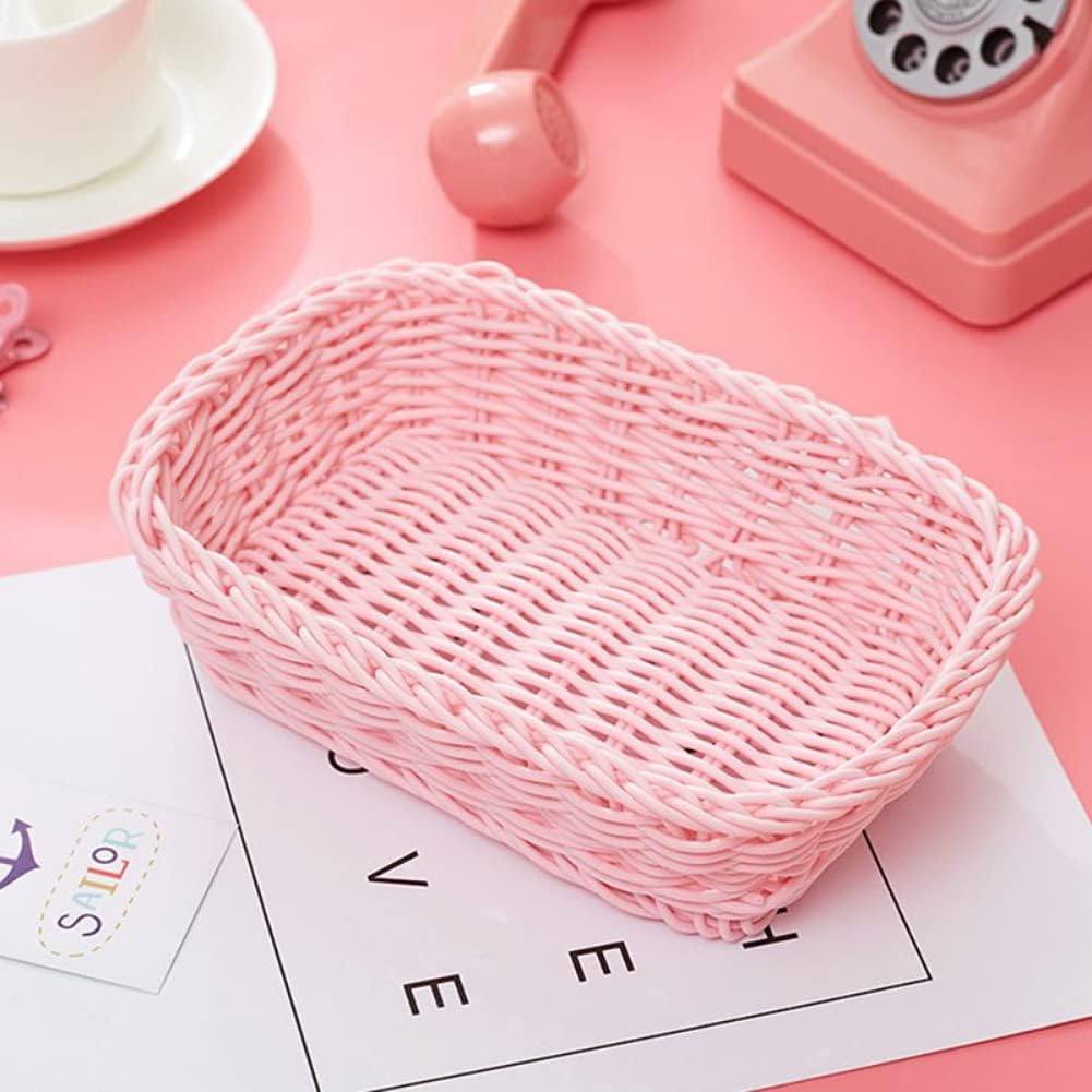 Cesta de ratán de imitación tejida con encaje, cesta de almacenamiento de ratán, cesta organizadora decorativa para dormitorio, baño, entrada,