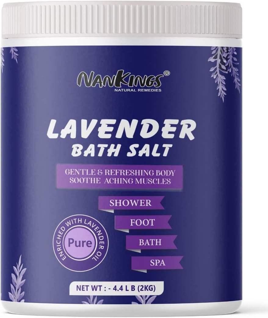 Baño de lavanda y remojo de pies 4.4 libras enriquecido con sal de Epsom  Aceite esencial de lavanda  Aceite de oliva y aceite de coco,