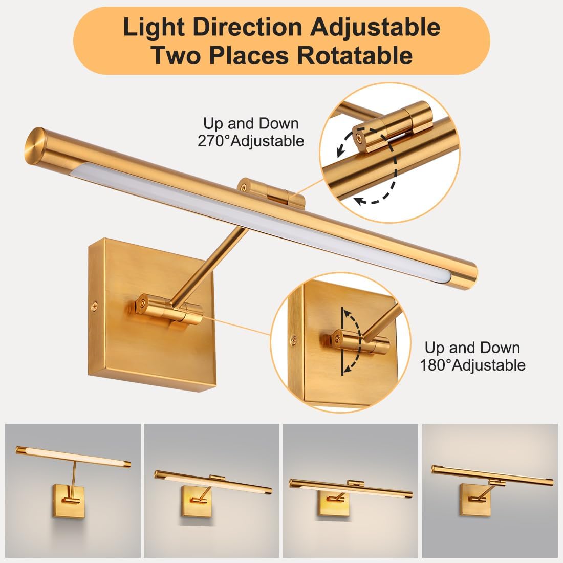 Xbuyee Luces LED para cuadros, 16.54 pulgadas, 9 W, luz de arte ajustable, luz de pared para exhibición, obras de arte, cableado regulable de 3000