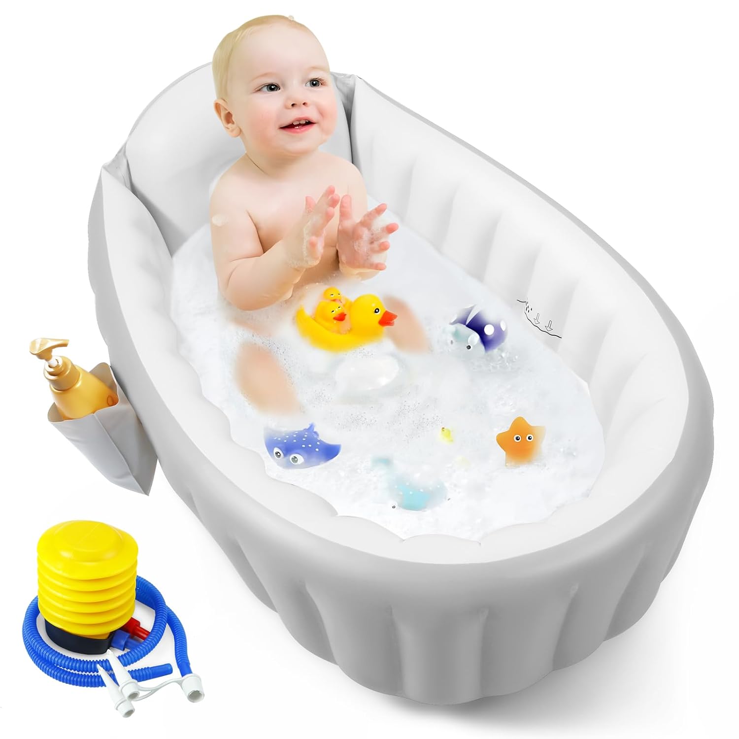 PandaEar Bañera inflable para bebé para ducha, bañera portátil plegable para niños, bañera de bebé de 6 a 12 meses, bañera de viaje para bebé,