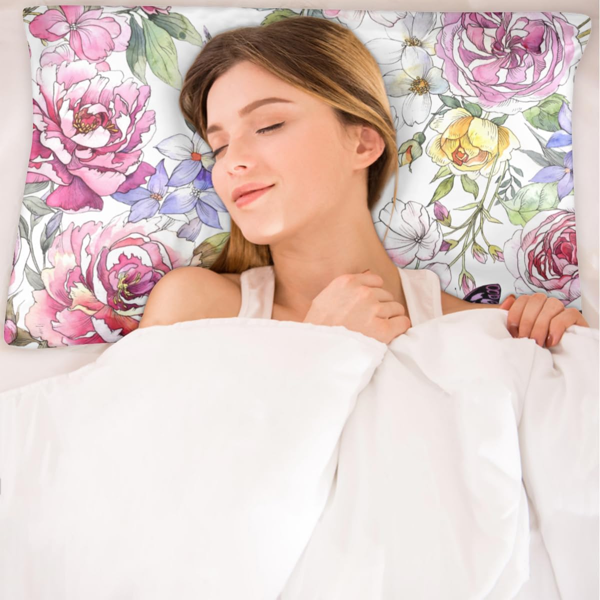 Funda de almohada de satén de mariposa para cabello y piel, funda de almohada de seda de peonía y flores con cremallera, funda de almohada sedosa