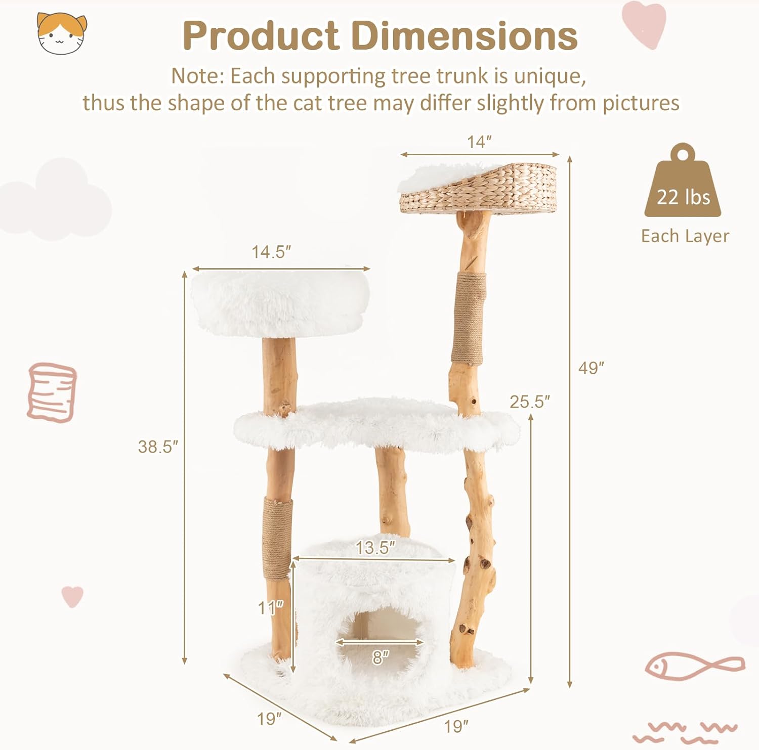 Tangkula Árbol para gatos de interior, torre moderna de madera maciza para gatos con cesta de cola superior, cama para gatos, perca lateral,