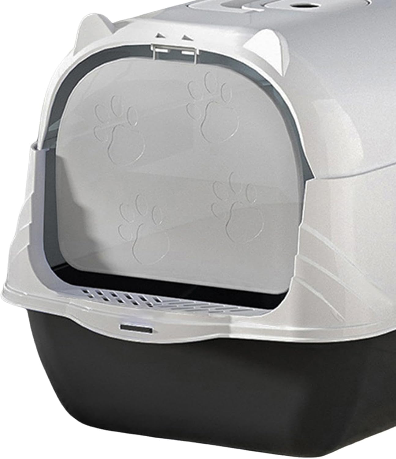 Caja de arena para gatos cerrada y cubierta con capucha para gatos, bandeja de arena duradera de dos vías para puerta móvil, caja de arena profunda