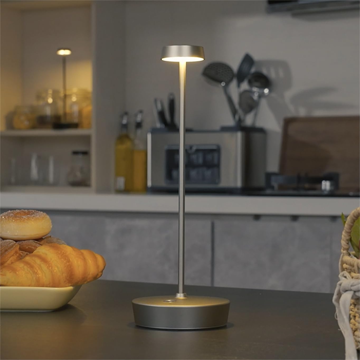 Lámpara de mesa LED inalámbrica, lámparas de escritorio de batería recargable, 3 colores regulables, lámpara de mesa de metal regulable sin