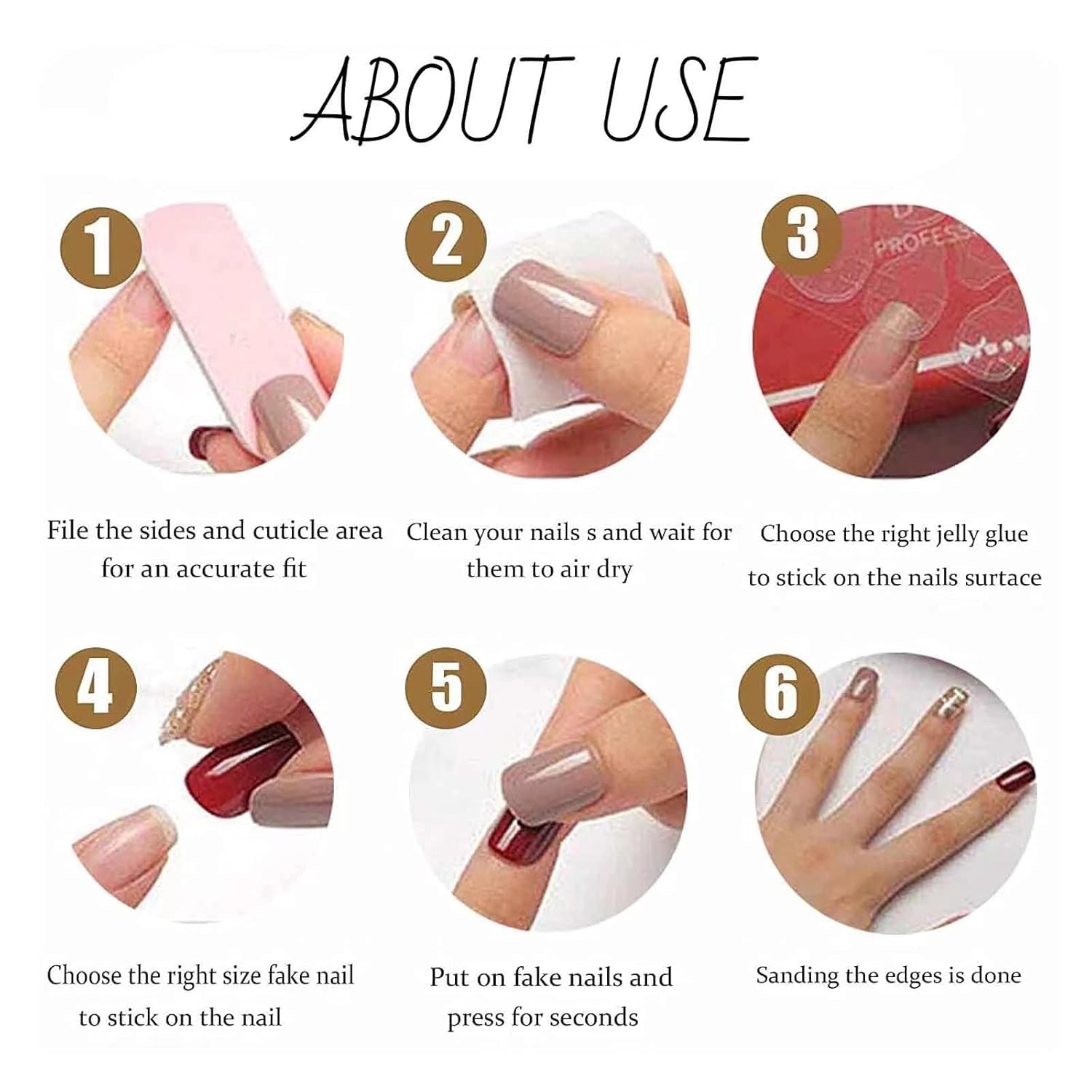 Hkanlre Uñas postizas cortas a presión, color blanco almendra, uñas postizas acrílicas brillantes, uñas degradadas de cobertura completa para