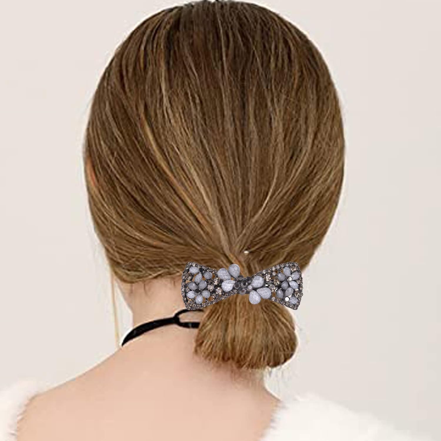 Horquilla de lujo con diamantes de imitación, diseño floral de cristal, pasador para el cabello, con lazo, regalo para mujeres y niñas (color A)
