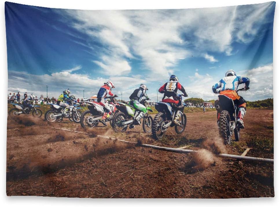 KULUSSY Tapiz para colgar en la pared, para iniciar moto, motocross, motocross, sendero de motocross, acción de aire activo, fiesta de cumpleaños,