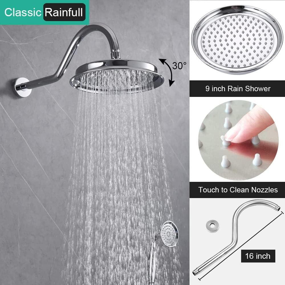 Juego de grifos de ducha con boquilla de bañera sistema de ducha de lluvia antiguo de 9 pulgadas, cabezal de lluvia de montaje en pared y rociador