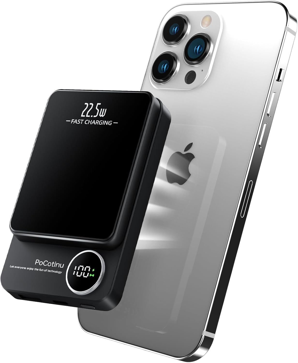 Banco de energía magnético de 10000 mAh, batería inalámbrica de 22.5 W de carga rápida compatible con Mag-Safe, cargador portátil con pantalla