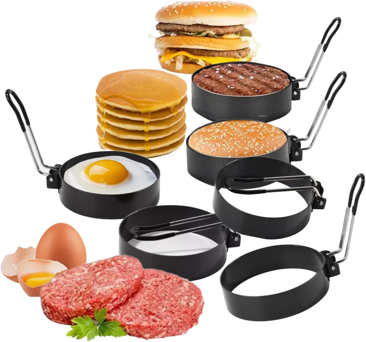 S.SARI 6 anillos de huevo, cazadores furtivos, antiadherentes, anillos de huevo de acero inoxidable para desayuno, tortillas, panqueques, sándwiches