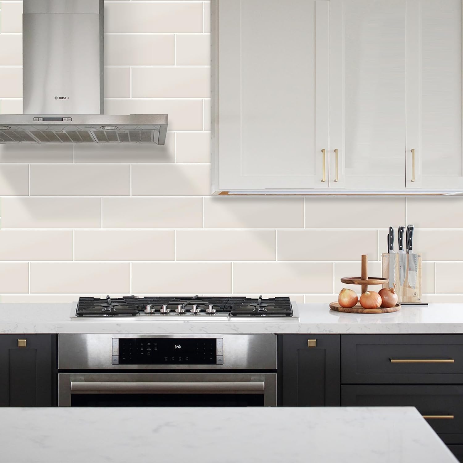 20 azulejos para despegar y pegar para salpicaduras de cocina, diseño más grueso de 12 x 4 pulgadas, azulejos de dedo beige de primera calidad,
