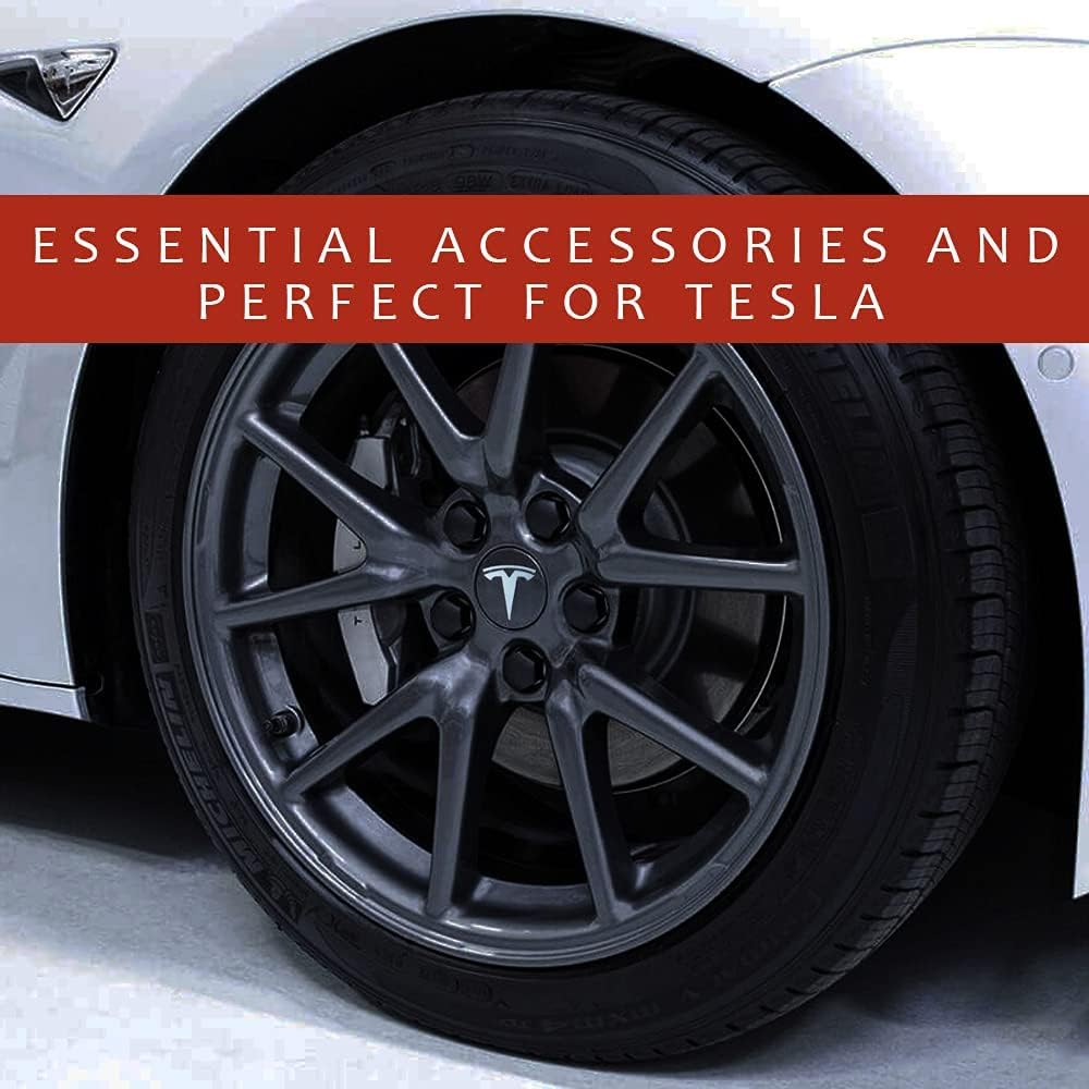 Calcomanías adhesivas con logotipo en T para llanta de rueda de tapa central, 5 piezas compatibles con Tesla Model 3 e Y plateado