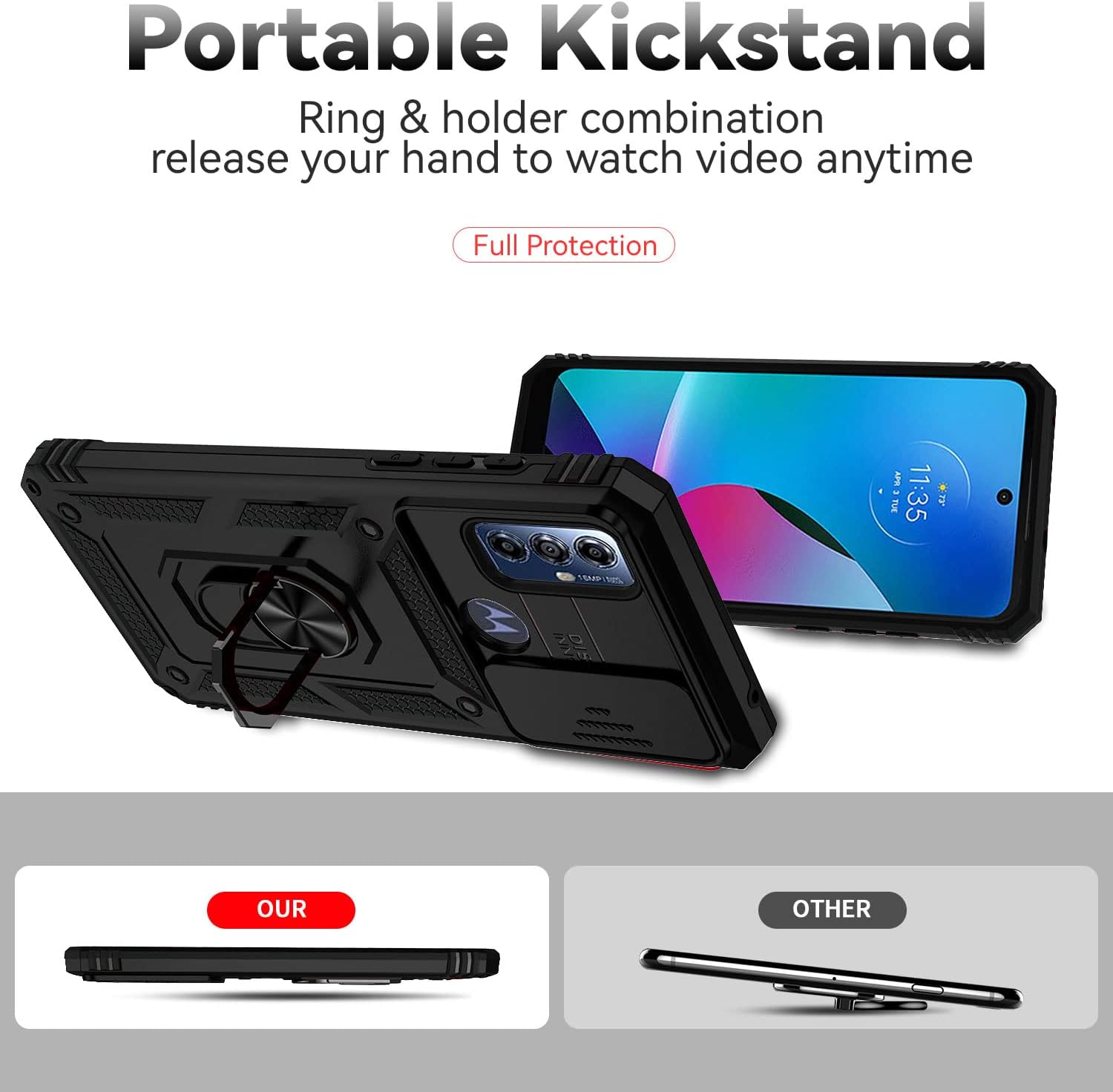 SunStory Funda para Motorola Moto G Play 2023, funda Moto G Pure, Moto G Power 2022 con protector de pantalla HD, cubierta de cámara deslizante y