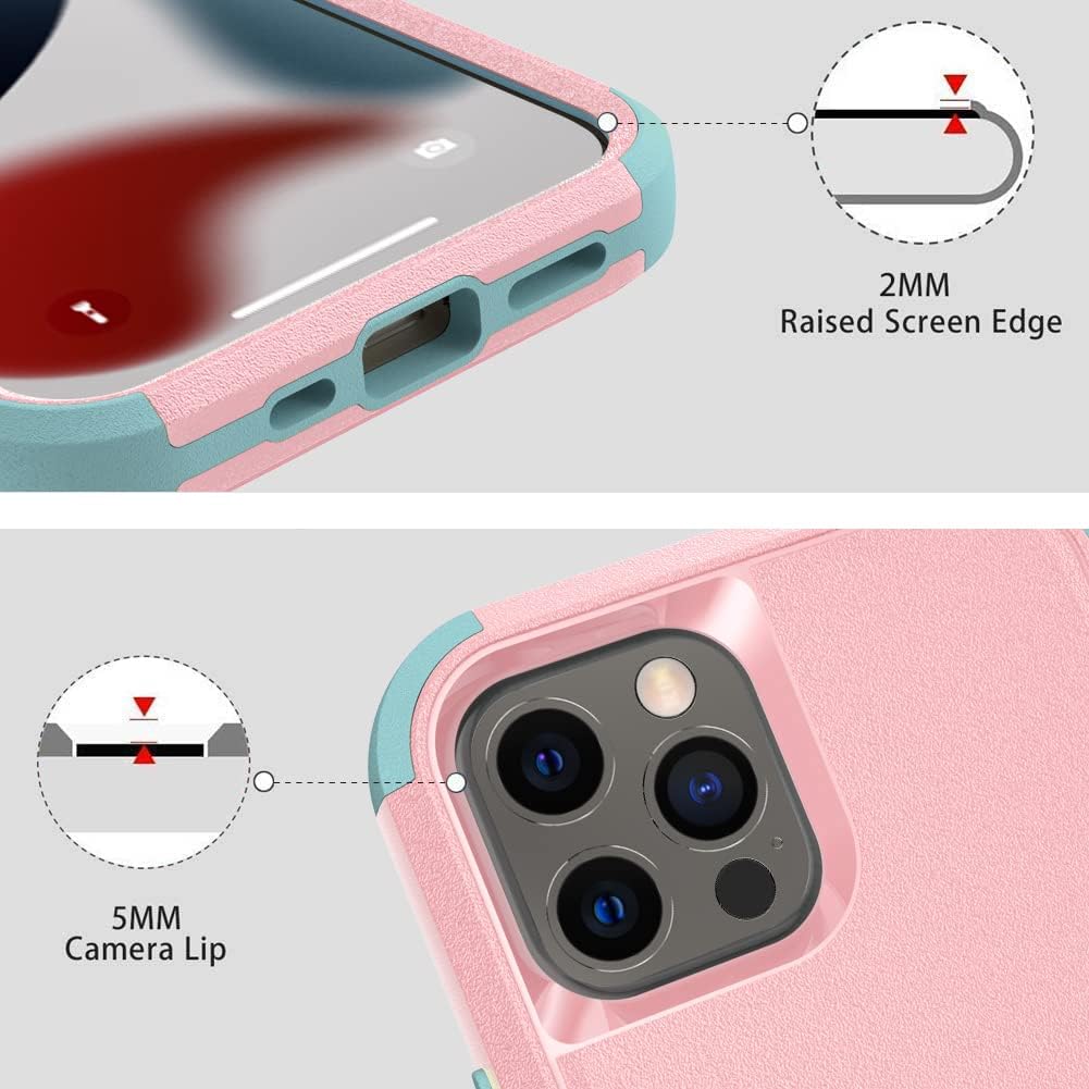 TJS Funda compatible con iPhone 13 Pro Max, con protector de pantalla de vidrio templado, resistente, resistente, a prueba de golpes, protección de