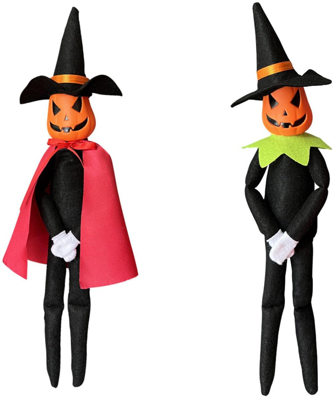 Muñeco de peluche de calabaza de Halloween de 14 pulgadas, hecho a mano con sombrero negro, guantes blancos, vestidos y capa para Halloween y