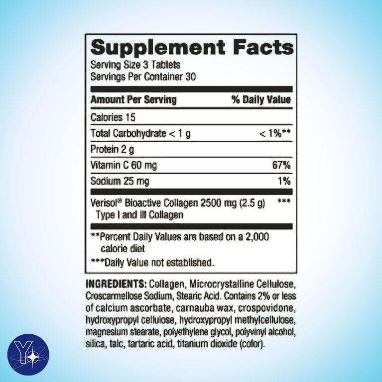 Comprimidos de colágeno altamente absorbible + C Suplemento dietético Spring Valley, 2,500 mg, 90 unidades y marcador de YOLOMOLO