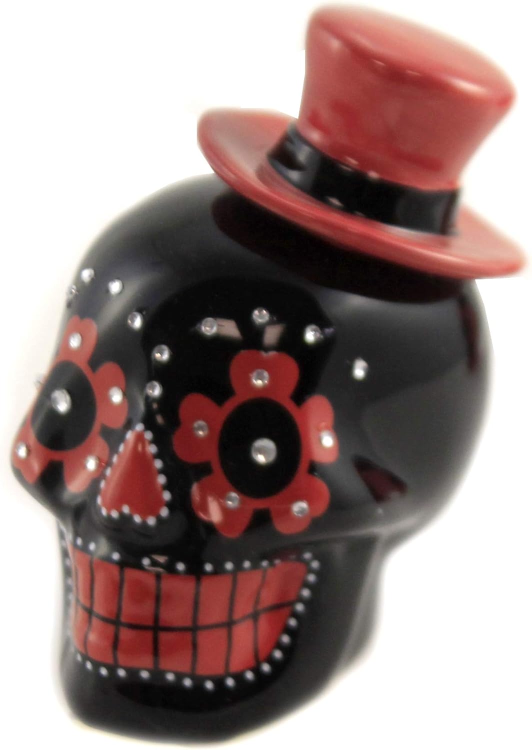 Pacific Giftware Day of Dead Sugar Black & Red Skulls – Juego de salero y pimentero con diamantes de imitación