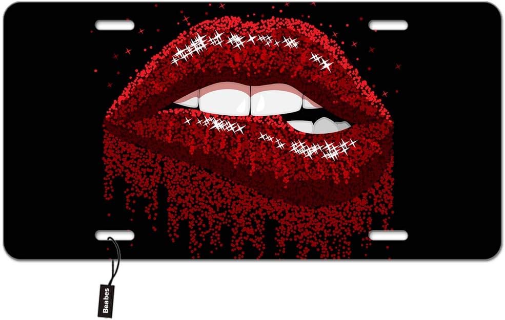 Beabes Cubierta de matrícula frontal de labios rojos, labios sexys para mujer, diseño de labios brillantes para mujer, placas decorativas para
