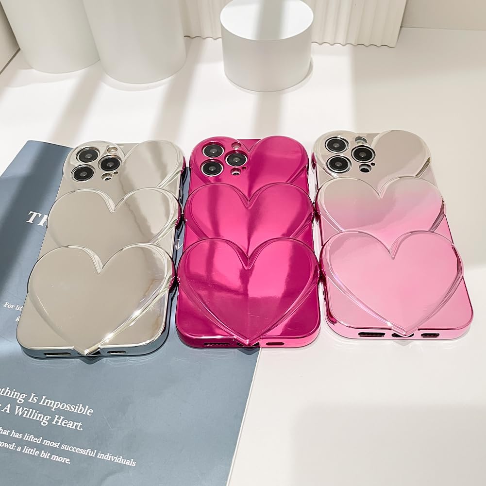 MZELQ Funda para iPhone 14 Pro Max chapada en degradado con diseño de corazón de amor de lujo para iPhone 14 Pro Max para niñas y mujeres + 1
