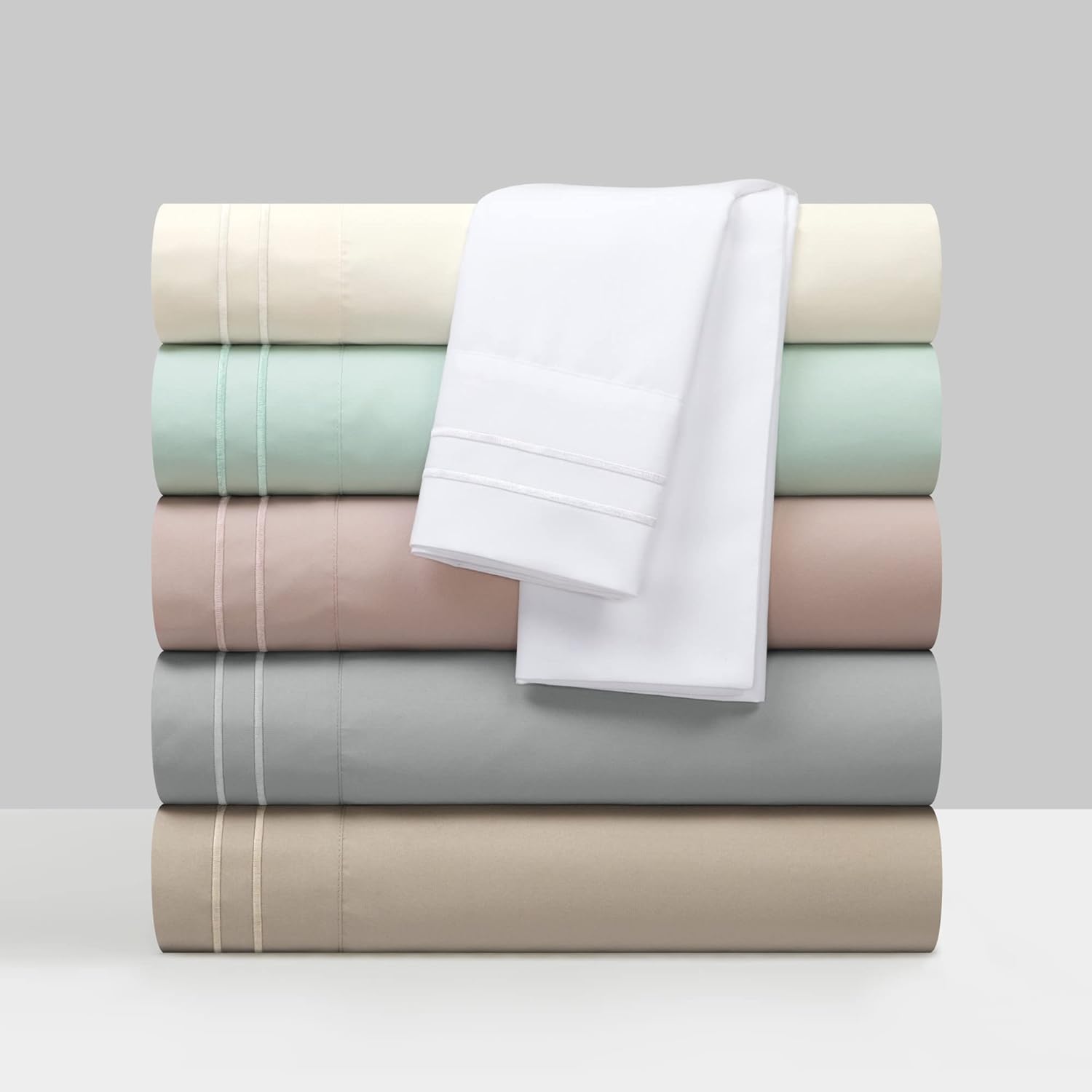 Chic Home Savannah – Juego de sábanas de 3 piezas de color sólido con bordado de doble raya, incluye 1 encimera, 1 sábana bajera y 1 funda de