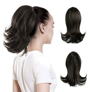 CJL HAIR Extensión de cabello corto con clip de garra, con cordón, color negro, marrón, ondulado, rizado, afro, sintético, sintético, resistente al CJL HAIR Extensión de cabello corto con clip de garra, con cordón, color negro, marrón, ondulado, rizado, afro, sintético, sintético, resistente al