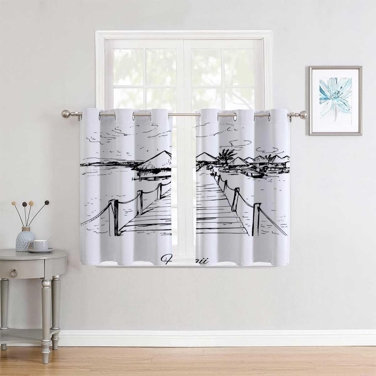YANFENQI Cortinas para Ventanas Hawaiian Grommet Short Sliding Room Dividers Curtain Divider 63Inch Width by 80Inch Length,2 Panels