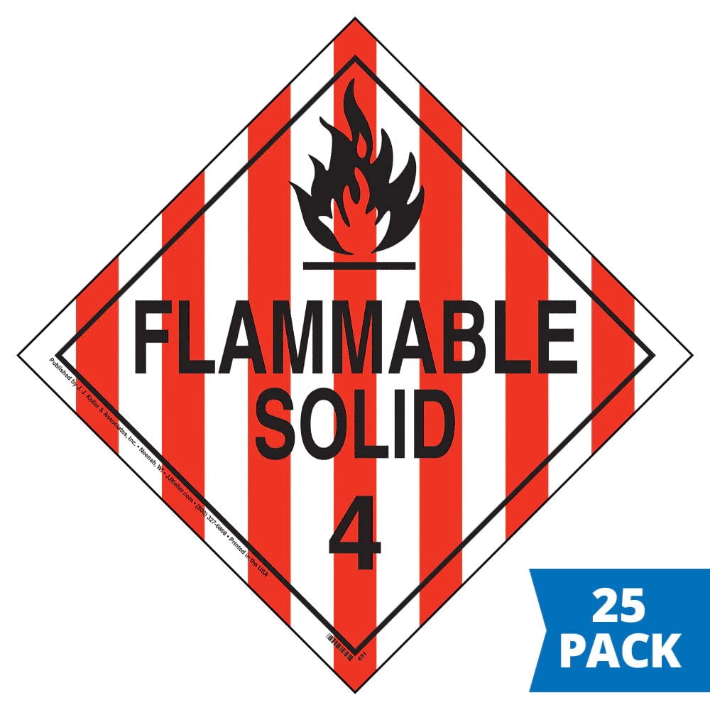 Division 4.1 – Cartel sólido inflamable, redactado, paquete de 25 unidades, vinilo autoadhesivo extraíble de 10.75 x 10.75 pulgadas para