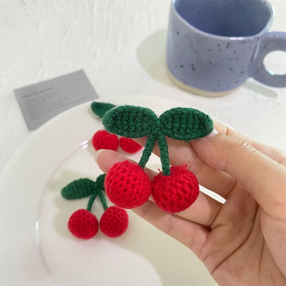 2Pcs Girls Hair Clips, Handmade Crochet Sweet Cherry Shape Hair Barrettes, Manual Knitted Cute HairPins Alligator Clip Hand-Woven Creative Hair