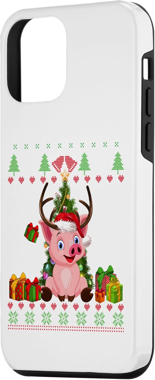 iPhone 12 mini Funny Reinder Pig Lovers Santa hat Ugly Christmas Sweater Case
