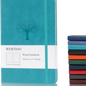 WERTIOO Cuadernos de cuero de tapa dura, cuaderno de escritura clásica A5, 160 páginas, 3.53 ozm, papel grueso, regalo de negocios para hombres y WERTIOO Cuadernos de cuero de tapa dura, cuaderno de escritura clásica A5, 160 páginas, 3.53 ozm, papel grueso, regalo de negocios para hombres y