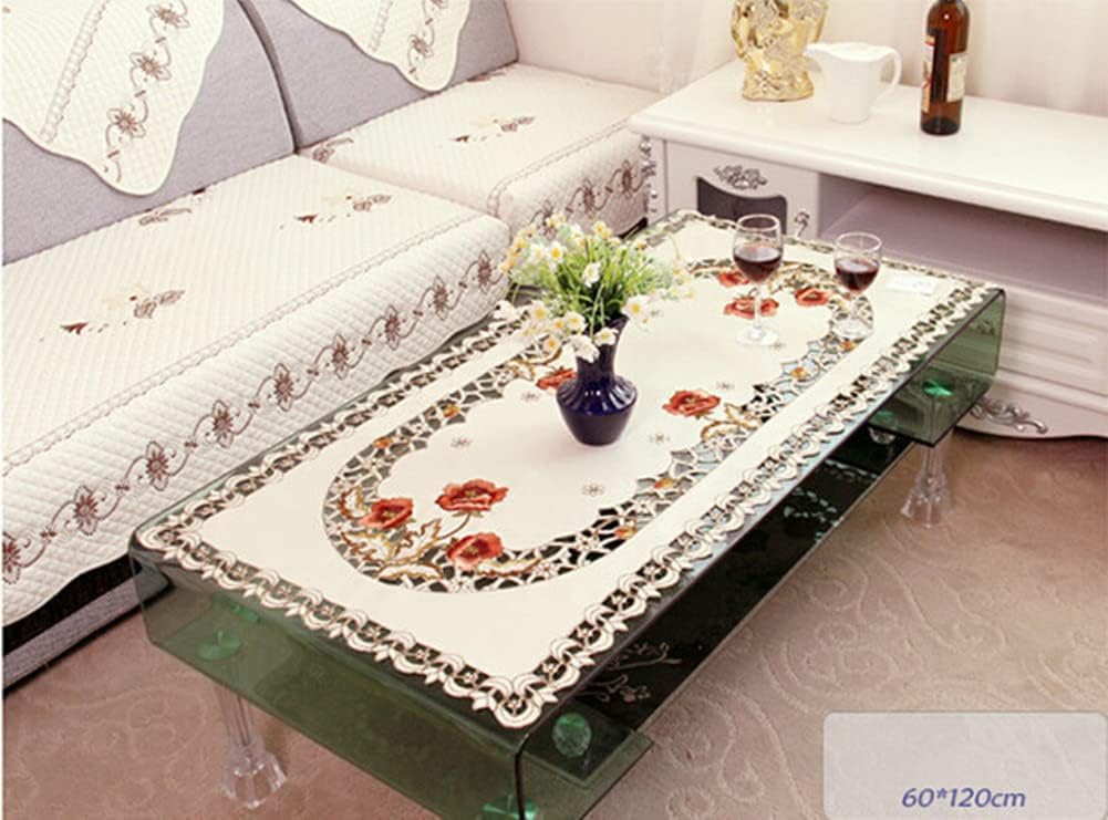 Judy Dre am Mantel bordado floral de rosas marrones, camino de mesa de café rústico de trabajo de corte, mantel de mesa beige con flores lavables,