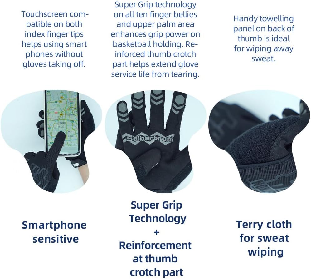 Seibertron Guantes de baloncesto sin peso antideslizantes Guantes de manejo de bolas (ayuda de entrenamiento de baloncesto) o guantes de conducción